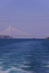 Sea views of the Bosphorus. Large bridges near the city of Istanbul.