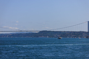 Sea views of the Bosphorus. Large bridges near the city of Istanbul.