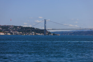 Sea views of the Bosphorus. Large bridges near the city of Istanbul.