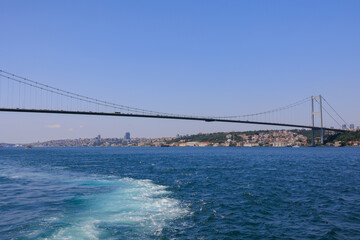 Sea views of the Bosphorus. Large bridges near the city of Istanbul.