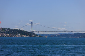 Sea views of the Bosphorus. Large bridges near the city of Istanbul.