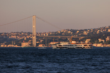 Obraz premium Sea views of the Bosphorus. Large bridges near the city of Istanbul.