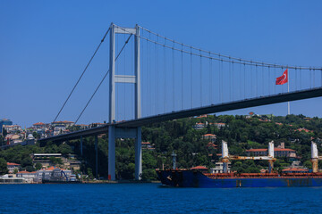 Sea views of the Bosphorus. Large bridges near the city of Istanbul.