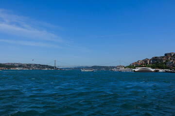 Sea views of the Bosphorus. Large bridges near the city of Istanbul.