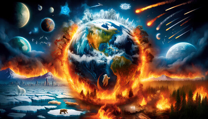 Obraz premium Earth Under Siege: A Visual Depiction of Global Pollution and Urbanization