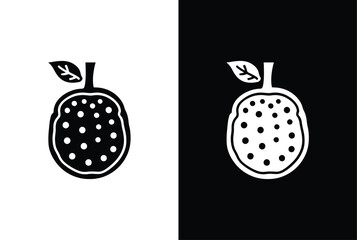 Vector illustration, Whole jackfruit isolated on white Black background. Tropical fruit in flat style. Illustration of jackfruit