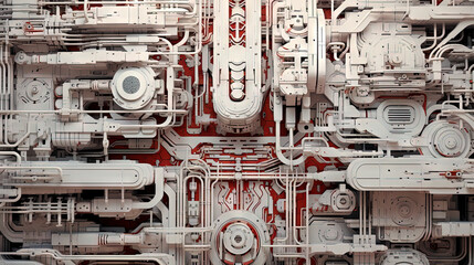 Background with metallic panels texture, wires and circuit. Spaceship hull wall technology background.