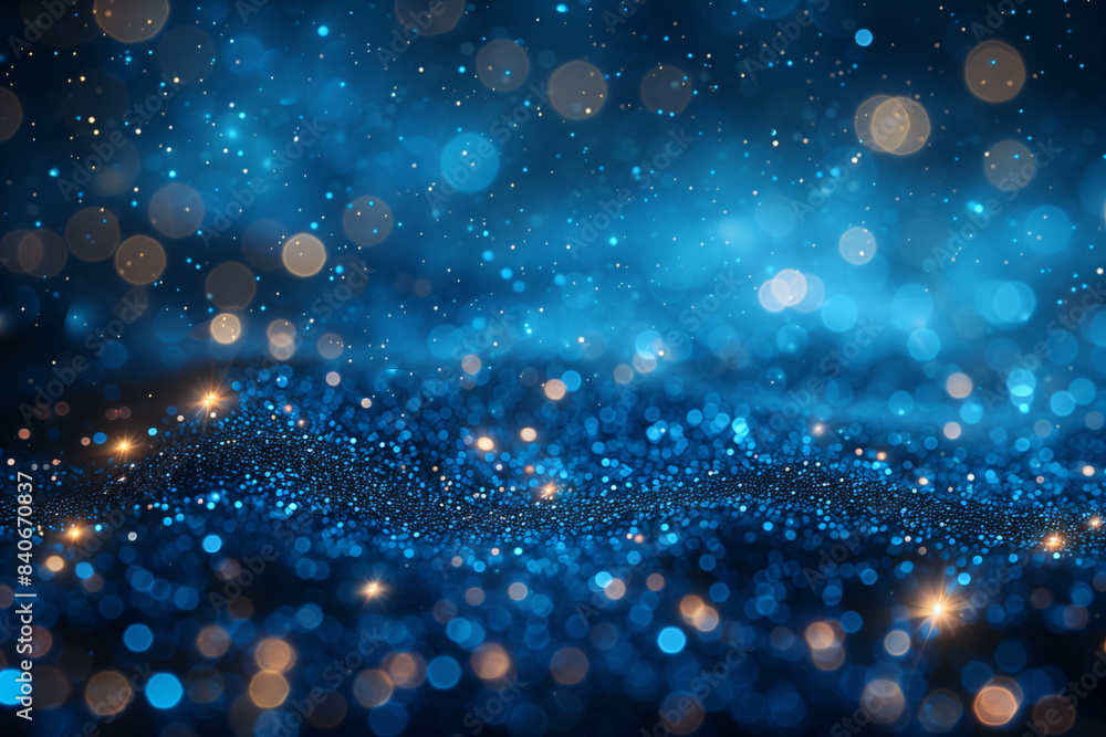 Wall mural abstract blue glitter bokeh background with sparkling lights and a shimmering surface