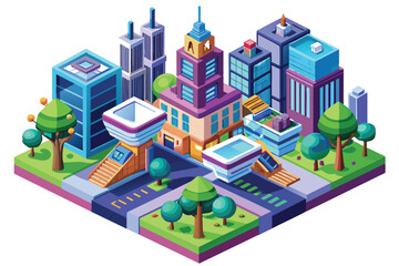 3D isometric design concept, urban skyscraper view