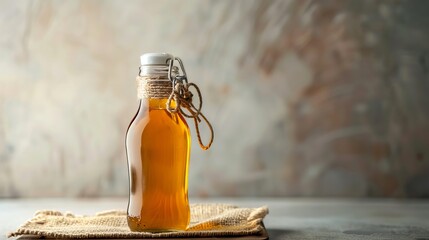 Delicious kombucha in glass bottle. bottles of beer isolated on light background. copy space. healthy drink.