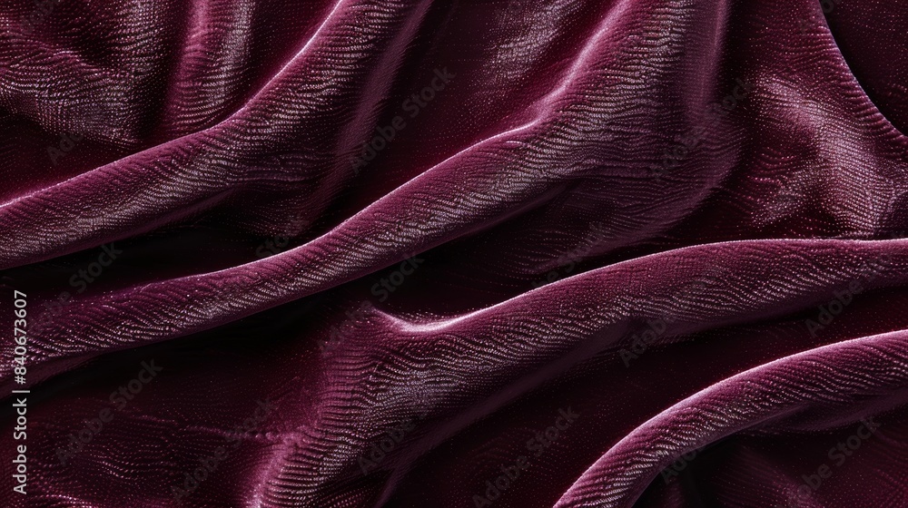Poster a closeup of burgundy velvet fabric displaying a textured surface with delicate lines and a soft alm
