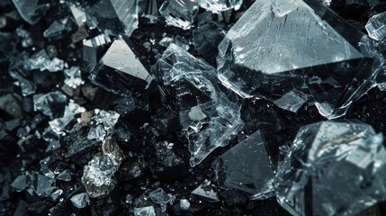 Tiny sharp shards protruding from the surface of the jagged rock resembling broken pieces of glass