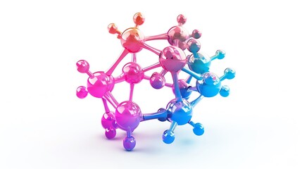 Colorful abstract molecular structure on white background representing science, chemistry, and innovation. Vibrant and dynamic illustration.