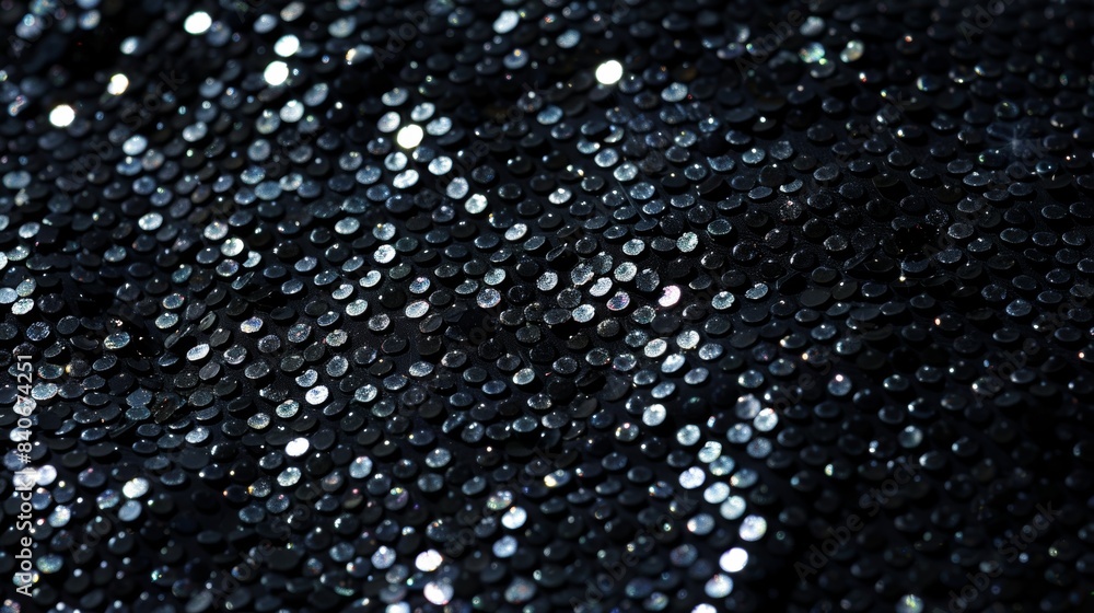 Poster a detailed image of a black sequin its surface textured with small raised dots giving it a unique sp