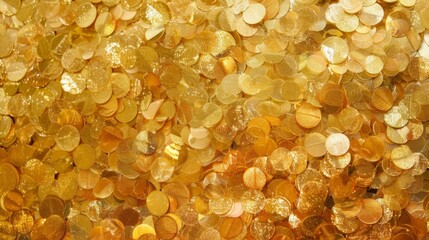 An upclose look at a sea of gold sequins the light hitting each one at a different angle creating a mesmerizing and everchanging pattern of glimmer
