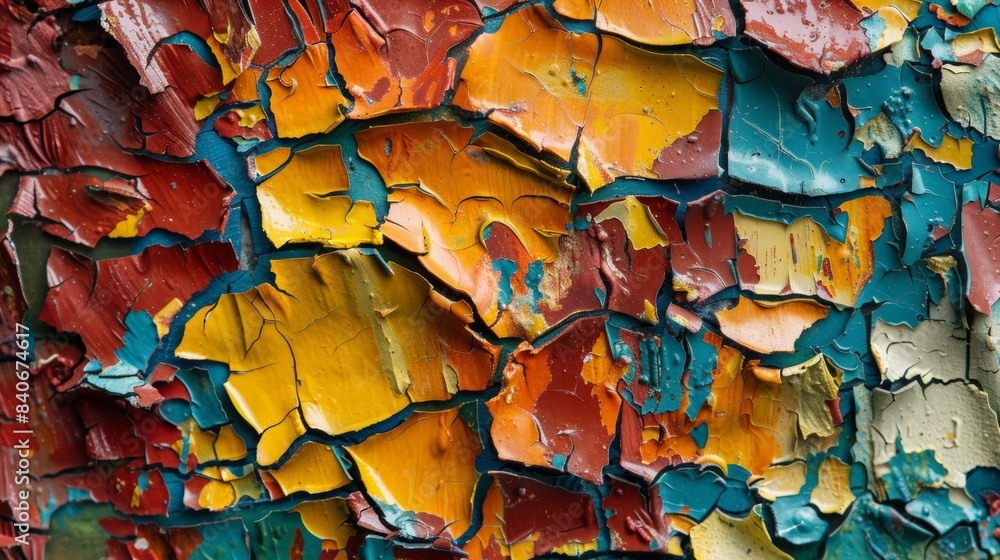 Poster jagged chips of paint clinging to a textured surface resembling the pattern of a shattered window pa