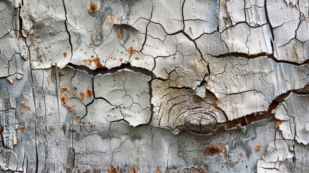 Poster intricate web of fine lines and jagged shards where chunks of paint have chipped away revealing glim