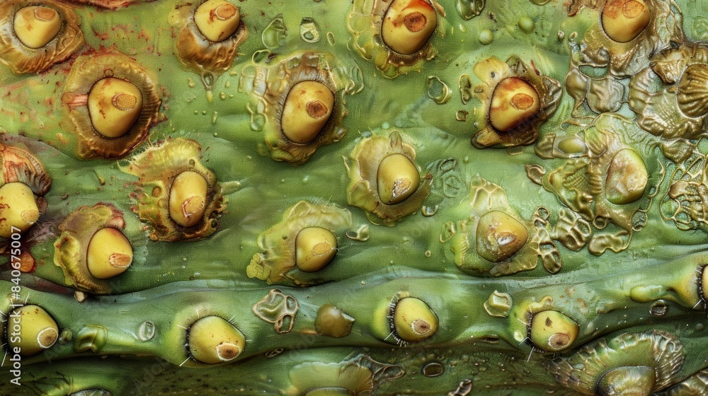 Poster a detailed shot of a bumpy cactus shows the rough scaly texture of its skin almost resembling the sc