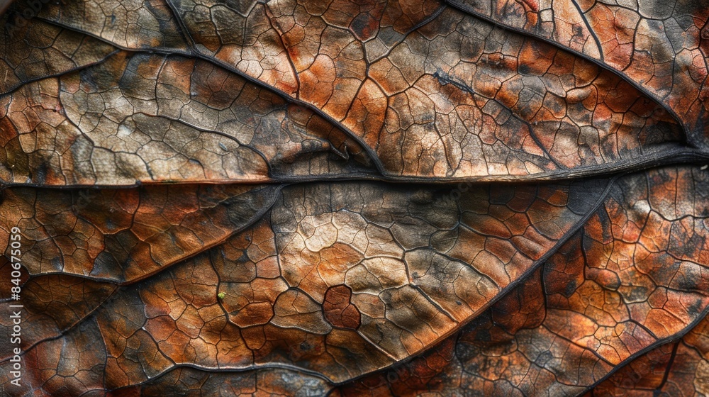 Aufkleber the wrinkled and crinkled surface of a dried leaf its original shape distorted and transformed by ti