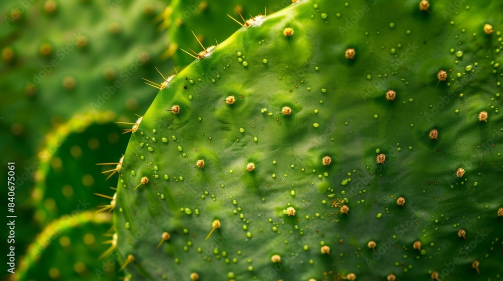 Poster the ly texture of a cactus leaf covered in tiny spines that create a rough and almost ly sensation w
