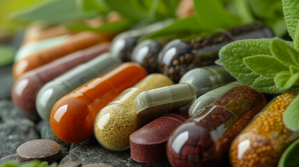 Vibrant Array: Herbal Supplements and Vitamins Up Close