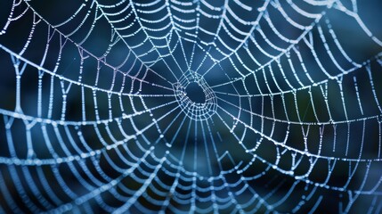 A macro shot of a silky spider web with each thread visible in stunning detail revealing the beauty and complexity of its design