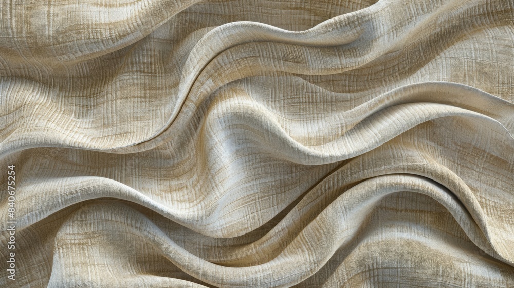 Poster the intricately woven pattern of a sandy beige fabric with undulating lines and curves that mimic th