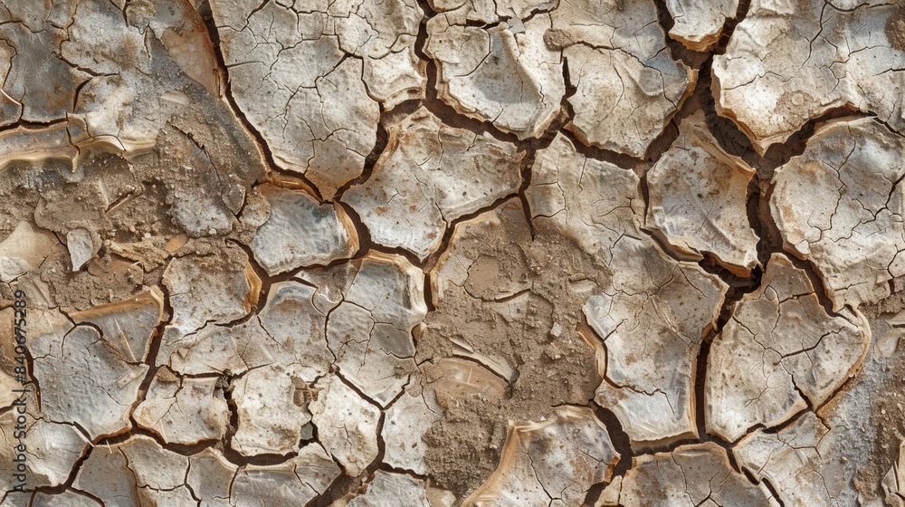 Poster the aged and cracked surface of this dried mud showcases a pattern of deep crevices and rough edges