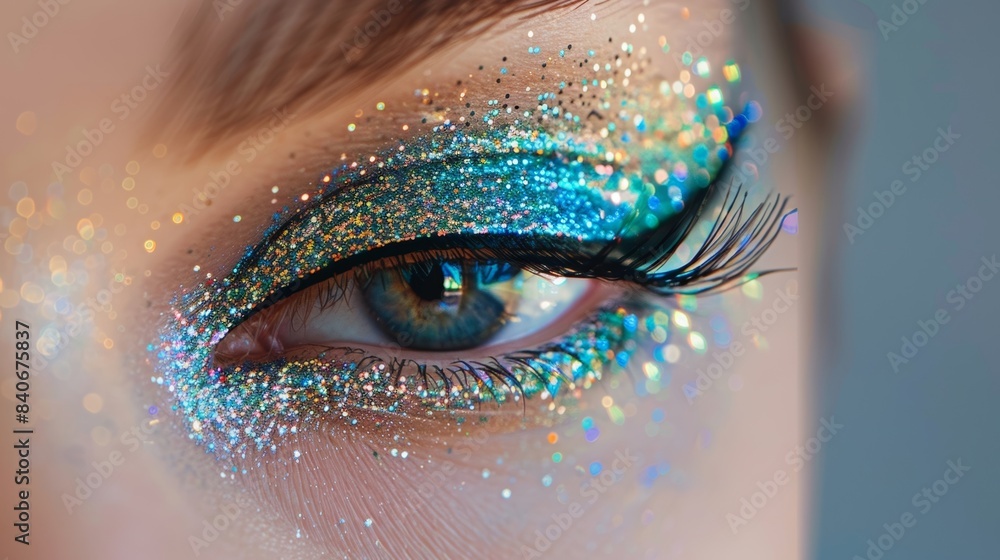 Poster a closeup of a glitter eyeliner creating a mesmerizing and eyecatching effect with its precision and
