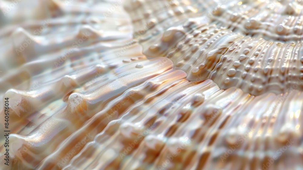 Poster the texture of a smooth pearly shell with a pearlescent sheen and tiny delicate bumps covering its s