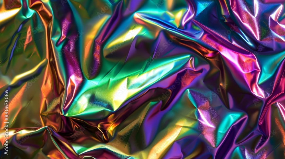 Poster a macro image of a multicolored foil exhibiting a combination of iridescent hues and a smooth reflec
