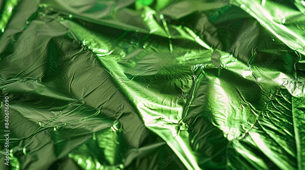 Poster a closeup of a green foil sheet showing off a subtle crisscross pattern with a glossy sheen that res