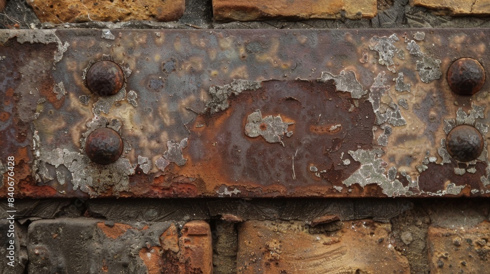 Aufkleber rusty accents a closeup image showcasing the rustic charm of weathered brick with rusted metal accen