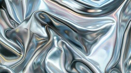 Extreme closeup of a silver silk fabric revealing its intricate mirrored pattern and iridescent quality