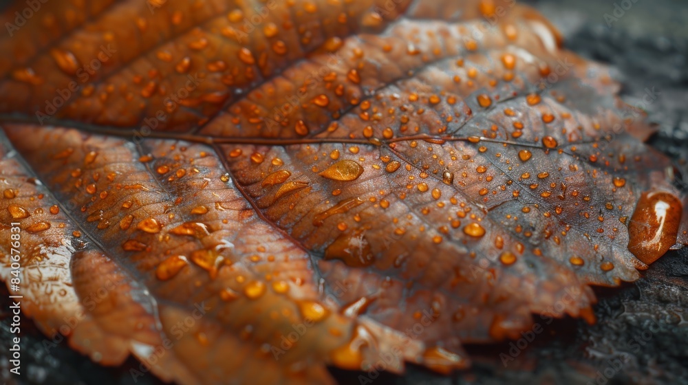 Poster a macro shot of a freshly fallen leaf showcasing its velvety and soft texture with tiny hairs and a 