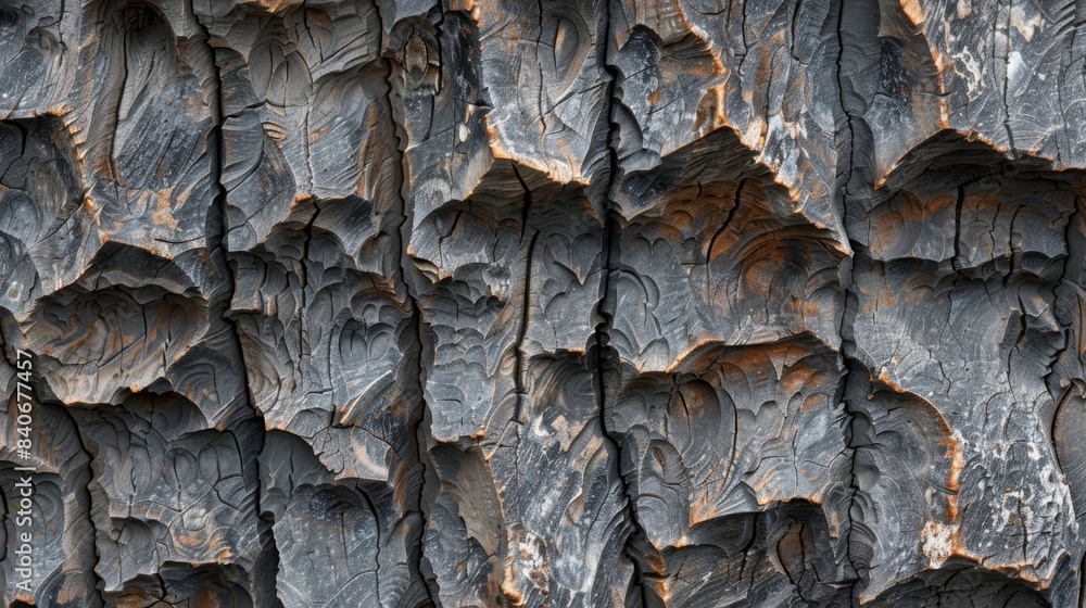 Poster small ridges and crevices run vertically resembling a mountain range on the rough bark surface