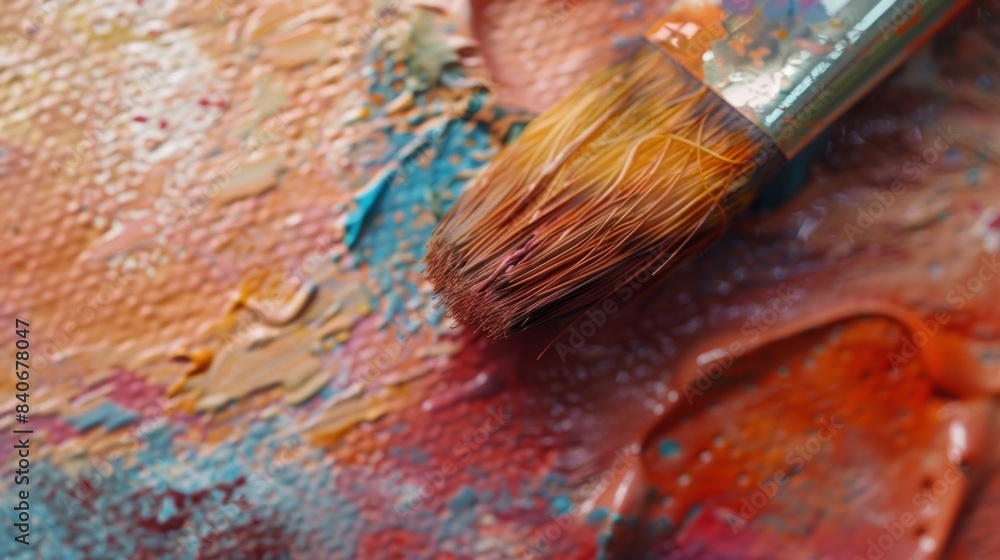 Poster the fuzzy matted texture of a bristly brush after being used to blend wet watercolors with faint str