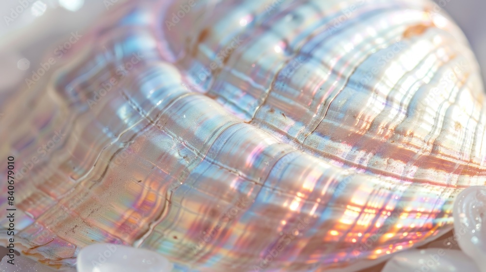 Poster the overall surface of the seashell has a pearlescent quality with hints of pink blue and green shin