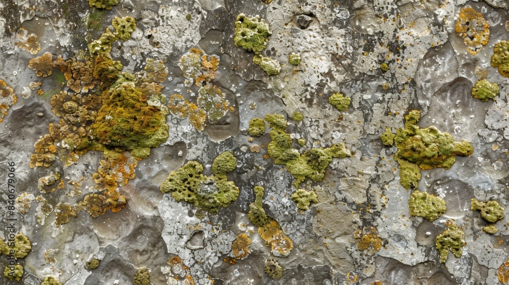 Poster spotted texture of rough concrete with patches of moss and algae growth