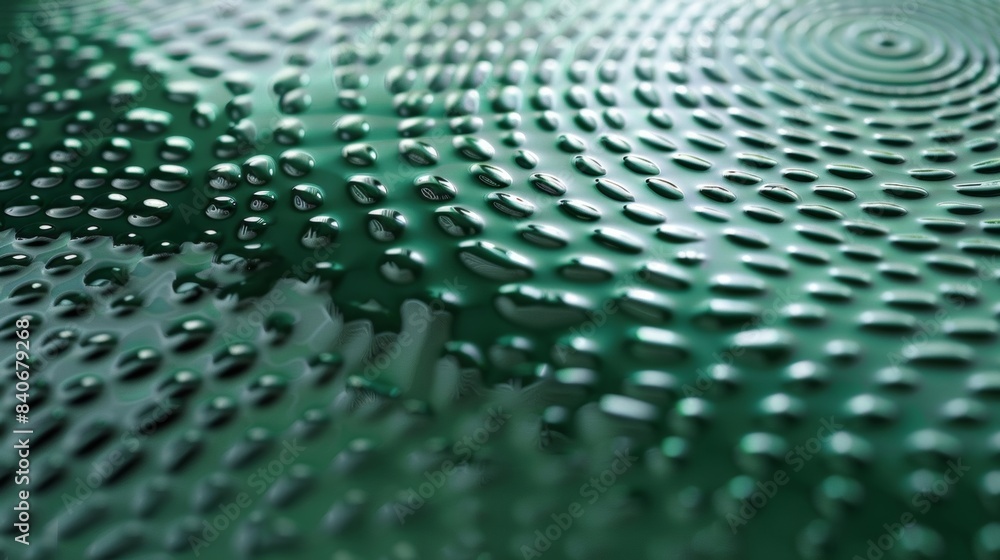 Poster an angled closeup of an emerald green vinyl revealing a glossy sheen and a soft raised circular patt