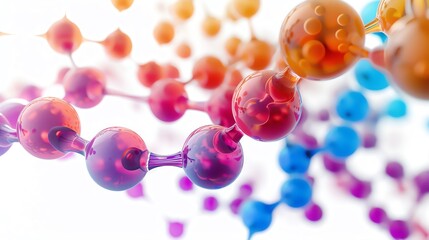 Abstract colorful molecular structure with bright, vibrant spheres connected by thin lines. Representation of science, chemistry, and biology.
