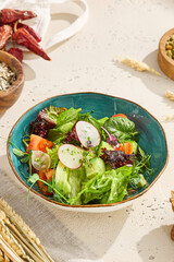 Fresh Vegan Vegetable Salad in Bowl – Healthy Plant-Based Cuisine, Colorful Ingredients, and Organic Eating Concept