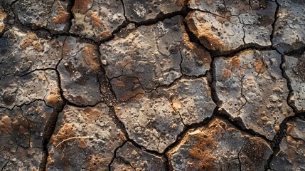 Fototapeta premium A closeup of old weathered asphalt with a mix of faded brown and grey tones resembling a desert landscape