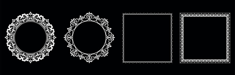 Set of decorative frames Elegant vector element for design in Eastern style, place for text. Floral black and white borders. Lace illustration for invitations and greeting cards.