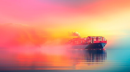 Naklejka premium Busy Import-Export Port: Container Ships and Global Trade