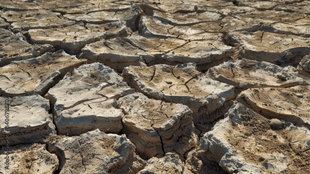 Poster the surface of the desert soil is littered with deep crevices and shallow ridges like a maze of brok