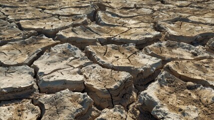 Fototapeta premium The surface of the desert soil is littered with deep crevices and shallow ridges like a maze of broken clay