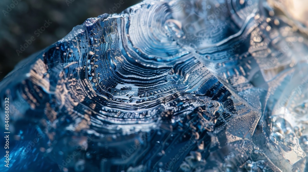 Poster tiny intricately carved lines curve and intersect across the smooth surface of a sapphire revealing 