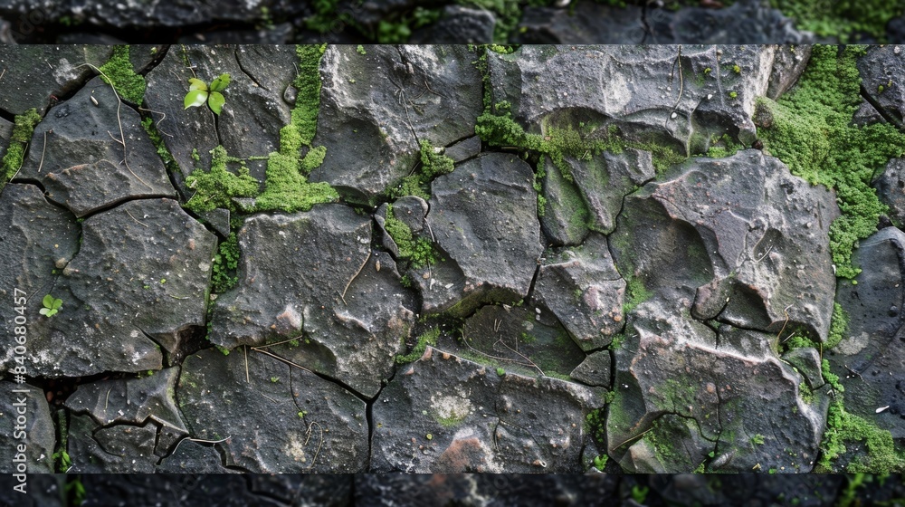 Poster a mixture of smooth and splintered surfaces with hints of moss and algae growing in the damp crevice
