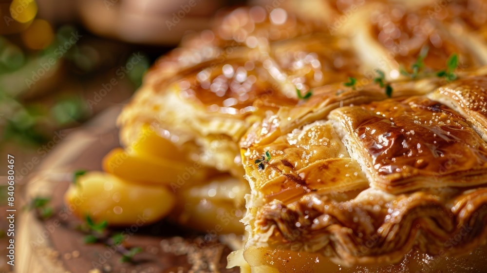 Poster buttery layers the golden brown crust showcases thin flaky layers that appear to be made of butter a